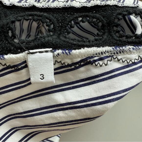 Sandro | Blue and White Stripe Flutter Sleeve Top Size 3 (L) - Picture 7 of 8
